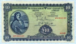 Ireland Republic 10 Pounds 1950 P59b Vf,