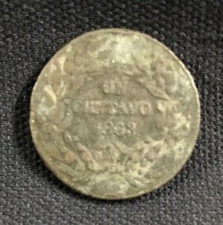 1863 M Un Centavo Mexico Coin Km390