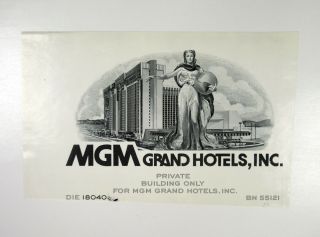 Abn Proof Vignette Mgm Grand Hotels 1960 - 80s Intaglio Black Scbn Unc