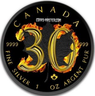 2018 1 Oz Silver $5 Burning Maple Leaf 30th Anniversary Coin.