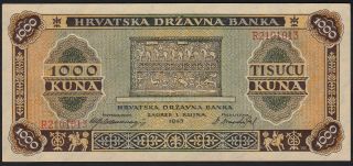 1943 Croatia 1000 Kuna Wwii Ndh Money Banknote German Nazi Occupation P 12 Unc