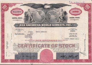 Vintage Stock Certificate Pan American World Airways,  Inc.  100 Shares