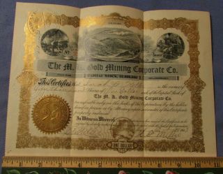 Vintage 1903 M K Gold Mining Stock Certificate 1000 Shares Colorado Co