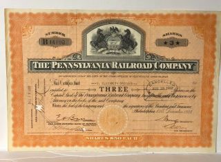 1947 The Pennsylvania Railroad Company Vintage Stock Certificate 3 Revenue Stamp