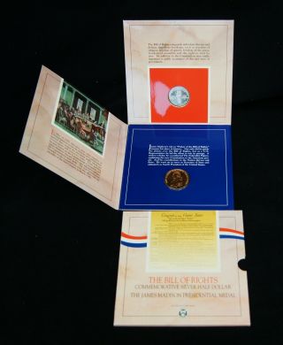 1993 - W Bill Of Rights Comm.  Silver Half Dollar & Madison Presidential Medal