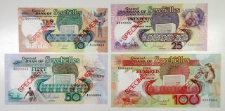 Seychelles Monetary Authority,  Nd 1989 Specimen Set 4 Notes 10 - 100 Rupees Cu,