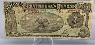 1916 Gobierno Provisional Mexico Paper Money 1 Un Peso Crisp Note Rare