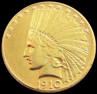 1910 Gold United States $10 Indian Head Eagle Coin Philadelphia Cleaned