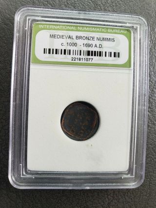 Medieval Bronze Nummis Coin With Lion C.  1000 - 1690 