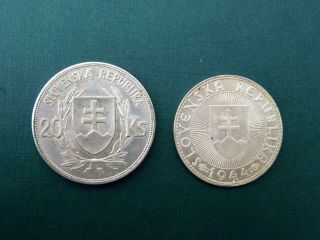 Slovakia 20 Korun (1939) And 10 Korun (1944) Silver