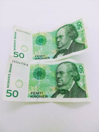 2011 Femti (50) Kroner Bill Norges Bank (qty 2)