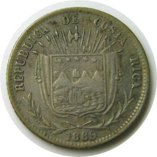 Elf Costa Rica 10 Centavos 1889 Silver Heaton