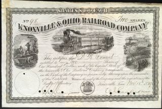Knoxville & Ohio Railroad Co Stock 1889.  Tn.  Obscure Short - Line Rr Scarce Certif
