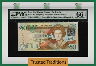 Tt Pk 45l 2003 East Caribbean States $50 " Queen Elizabeth Ii " Pmg 66 Epq Gem