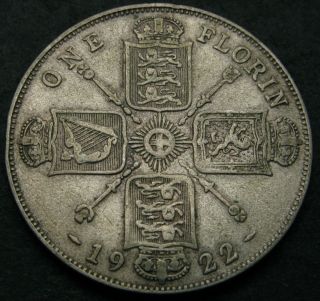 Great Britain 1 Florin (two Shillings) 1922 - Silver - George V.  - Vf - 2801
