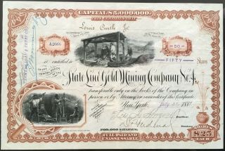 State Line Gold Mining Company No.  4 Stock 1881.  Esmeralda County,  Nv.  Abnc.  Vf,