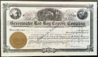 Greenwater Red Boy Copper Co Stock 1907.  Inyo County,  Ca Death Valley Furnace Vf