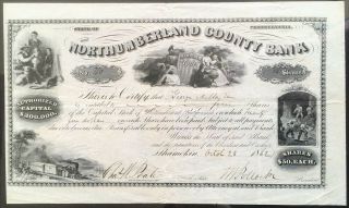 Northumberland County Bank Stock 1862.  Shamokin,  Pa.  U.  S.  Currency Printer.  Abnc