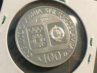 Yugoslavia 1983 100 Dinara Olympic Figure Skater.  3868asw Silver Proof Coin