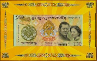 Bhutan,  100 Ngultum,  2011,  Royal Wedding Commemorative,  Folder,  Unc