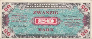 20 Mark Very Fine Banknote From Allied Military In Germany 1944 Pick - 195