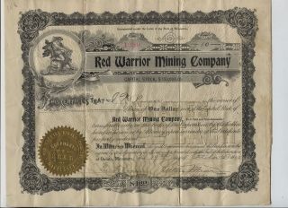 Red Warrior Mining Company 1908 Issued Stock Certificate Minnesota
