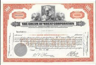 Cream Of Wheat Corp.  Stock Certificate 100 Shares - August 12,  1960