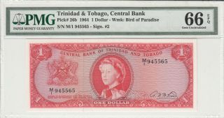 Trinidad&tobago Pick 26b 1964 1dollar Pmg66 Epq Gem Uncirculated