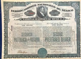 National Railways Of Mexico Ferrocarriles Nacionales De 1910 Stock Certificate