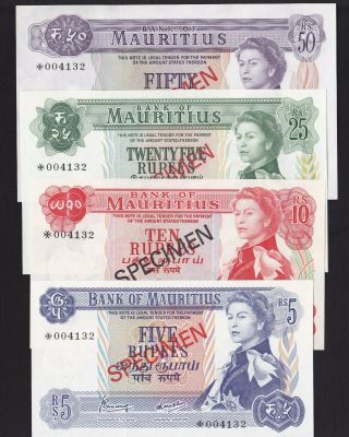 1978 Mauritius 5,  10 25 & 50 Rupees Franklin Set Unc.