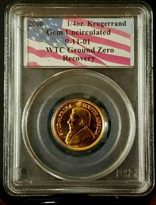 2000 1/4 Oz Gold Krugerrand Pcgs Gem 9 - 11 - 01 Wtc Ground Zero Recovery Coin