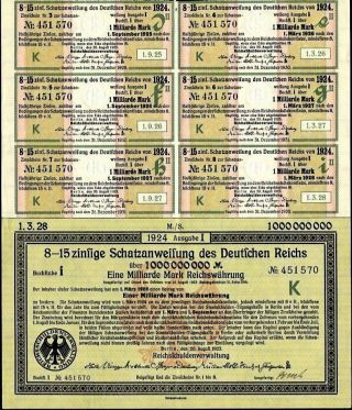 1 Billion Mark German Inflation Bond,  1923 With 6 Coupons Attached,