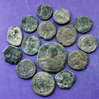 M3095lot Of 15 Uncleaned Roman/byzantine Bronze Coins 15 - 28mm 2oz