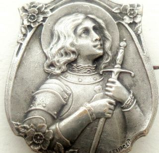 Saint Joan Of Arc W/ The Sword - Rare Antique Art Medal Brooch Signed Kinsburger