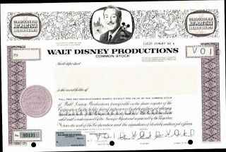 Walt Disney Productions,  Iconic Unissued,  Cancelled Stock Certificate