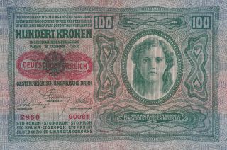 100 Kronen Very Fine Crispy Banknote From Austria 1919 Pick - 56