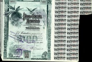 Banco Central Mexicano Bond,  1905 With 34 Attached Coupons " Blueberry "