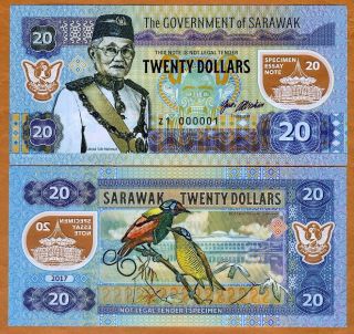 Sarawak,  Malaysia,  20 Dollars,  2017,  Private Issue Polymer Type 1,  Library