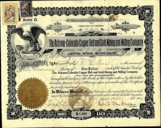 Arizona - Colorado Copper Bell And Gold Mining And Milling Co,  1901,  Uncancelled S