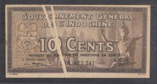 French Indochina 10 Cents Banknote P - 85e Nd - 1939 Error