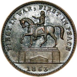 1863 First In War First In Peace Patriotic Civil War Token Soldier On Horse