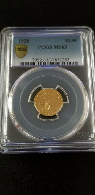 1928 Gold Indian $2.  50 Head Quarter Eagle Pcgs Ms 63