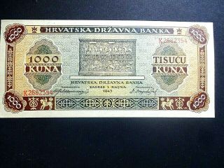 Croatia Ndh 1943,  1000 Kuna,  Unc Perfect Banknote