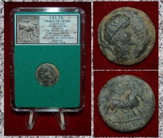 Ancient Coin Celtic Spain Castulo Diadem Head Crescent And Bull On Reverse