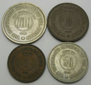Jordan 5,  10,  50,  100 Fils 1949 - 4 Coins.  - 2662