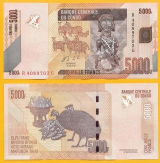 D.  R.  Congo 5000 Francs P - 102b 2013 Unc Banknote