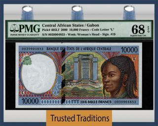 Tt Pk 405lf 2000 Central African States 10000 Francs Pmg 68 Epq Gem Unc