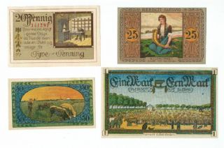 Set Of 4 Germany Notgeld 20.  25.  50 Pfennig 1 Mark Tondern 1920 Unc
