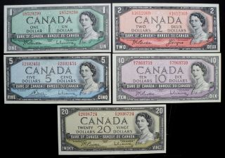 1954 Bank Of Canada Set Of 5 Notes $1,  $2,  $5,  $10 & $20 Dollars Modif.  Portrait