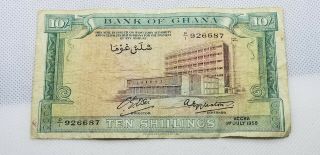 Ghana.  Ten Shillings,  1 - 7 - 1958 Paper Money Ghana